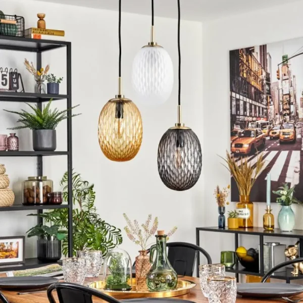 hofstein Nyberget Suspension, Boule lumineuse, Suspension Laiton, 3 lumières* Lampes Modernes