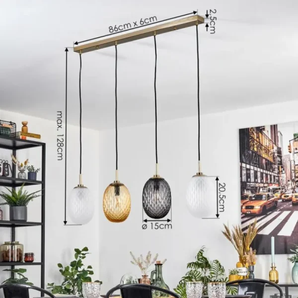 hofstein Nyberget Suspension, Boule lumineuse, Suspension Laiton, 4 lumières* Lampes Modernes