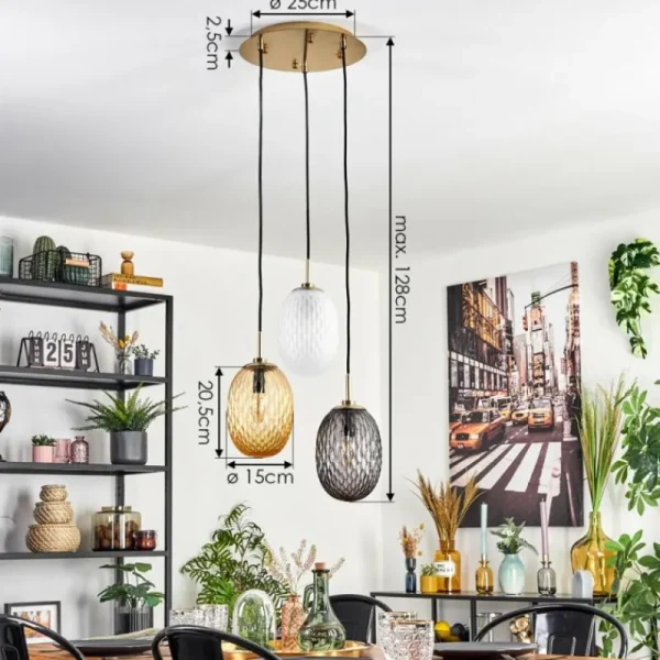 hofstein Nyberget Suspension, Boule lumineuse, Suspension Laiton, 3 lumières* Lampes Modernes