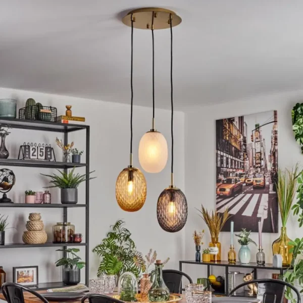 hofstein Nyberget Suspension, Boule lumineuse, Suspension Laiton, 3 lumières* Lampes Modernes