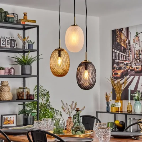 hofstein Nyberget Suspension, Boule lumineuse, Suspension Laiton, 3 lumières* Lampes Modernes