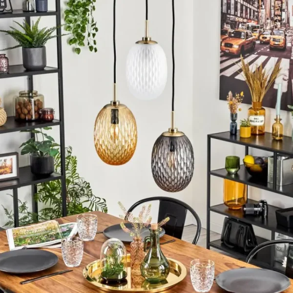 hofstein Nyberget Suspension, Boule lumineuse, Suspension Laiton, 3 lumières* Lampes Modernes