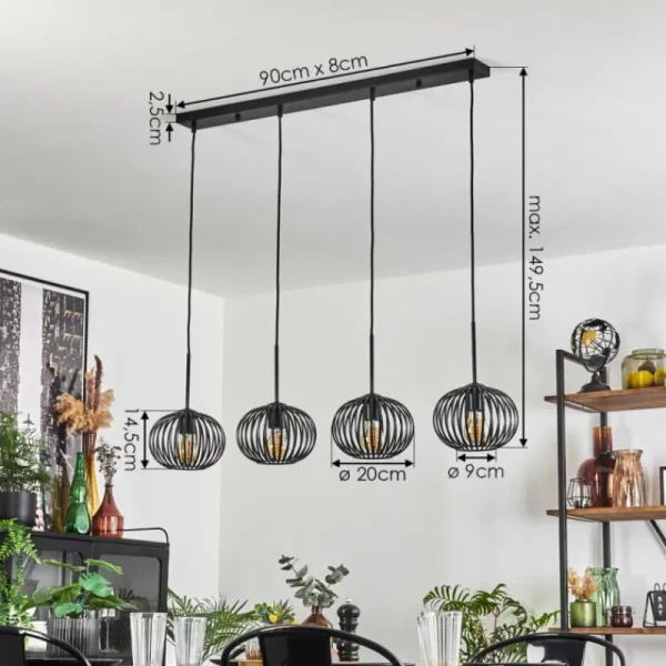 hofstein Oravi Suspension Noir, 4 lumières* Lampes Modernes