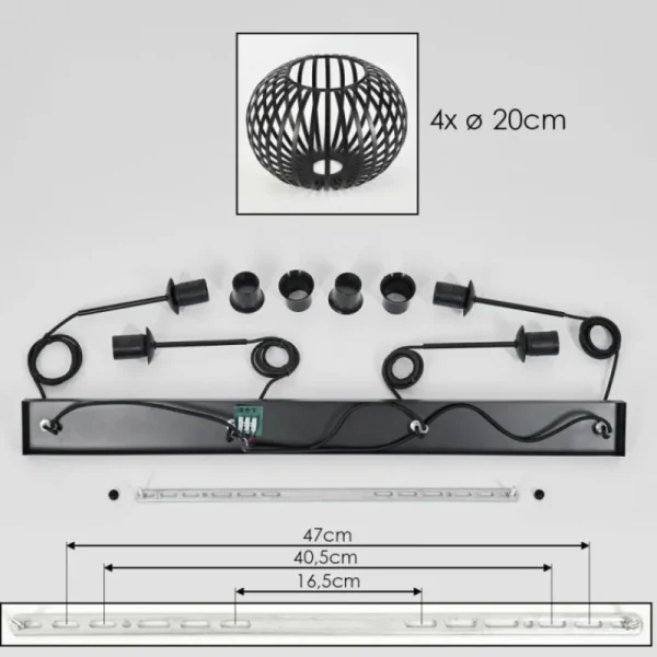hofstein Oravi Suspension Noir, 4 lumières* Lampes Modernes