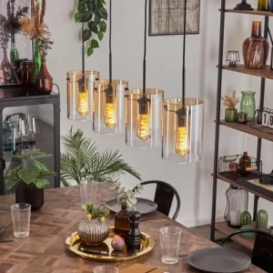 hofstein Parane Suspension Ambre, Clair, 4 lumières* Lampes En Verre
