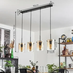 hofstein Parane Suspension Ambre, Clair, 4 lumières* Lampes En Verre
