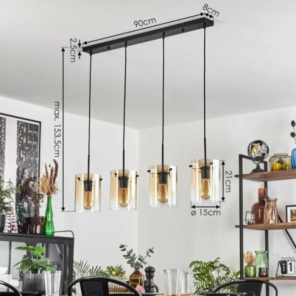 hofstein Parane Suspension Ambre, Clair, 4 lumières* Lampes En Verre
