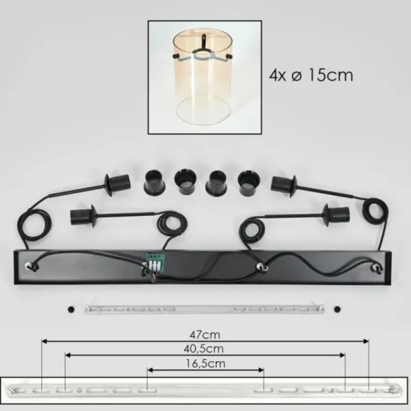 hofstein Parane Suspension Ambre, Clair, 4 lumières* Lampes En Verre