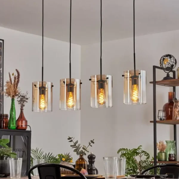 hofstein Parane Suspension Ambre, Clair, 4 lumières* Lampes En Verre