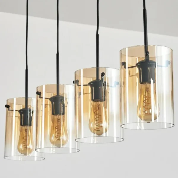 hofstein Parane Suspension Ambre, Clair, 4 lumières* Lampes En Verre