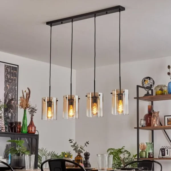 hofstein Parane Suspension Ambre, Clair, 4 lumières* Lampes En Verre