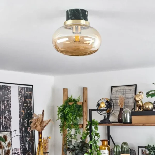 hofstein Plafonnier Arge Vert, Aspect marbre, Laiton, Blanc, 1 lumière* Lampes En Verre