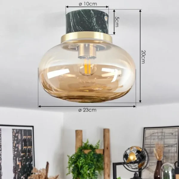 hofstein Plafonnier Arge Vert, Aspect marbre, Laiton, Blanc, 1 lumière* Lampes En Verre