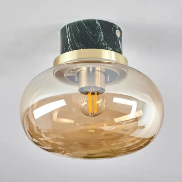 hofstein Plafonnier Arge Vert, Aspect marbre, Laiton, Blanc, 1 lumière* Lampes En Verre
