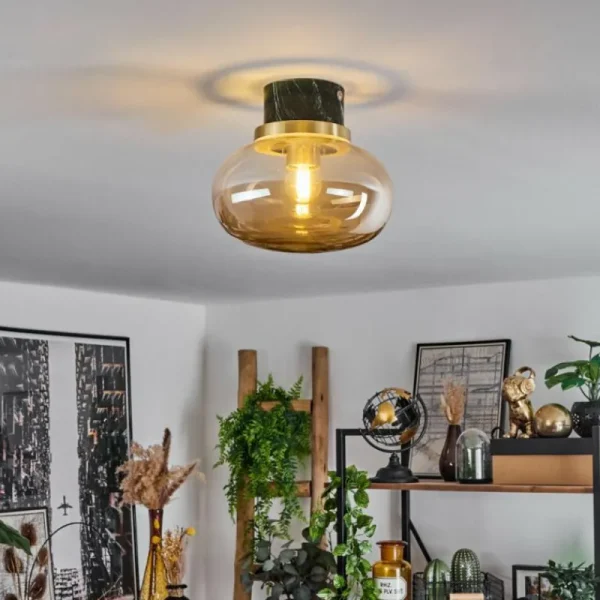 hofstein Plafonnier Arge Vert, Aspect marbre, Laiton, Blanc, 1 lumière* Lampes En Verre