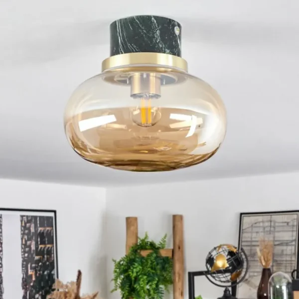 hofstein Plafonnier Arge Vert, Aspect marbre, Laiton, Blanc, 1 lumière* Lampes En Verre