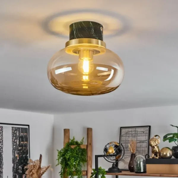 hofstein Plafonnier Arge Vert, Aspect marbre, Laiton, Blanc, 1 lumière* Lampes En Verre