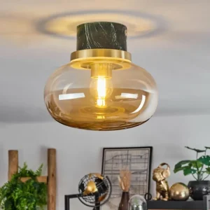 hofstein Plafonnier Arge Vert, Aspect marbre, Laiton, Blanc, 1 lumière* Lampes En Verre