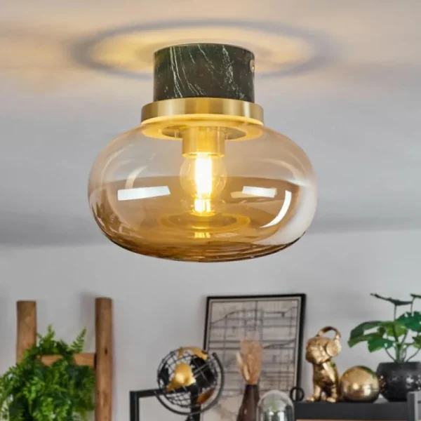 hofstein Plafonnier Arge Vert, Aspect marbre, Laiton, Blanc, 1 lumière* Lampes En Verre
