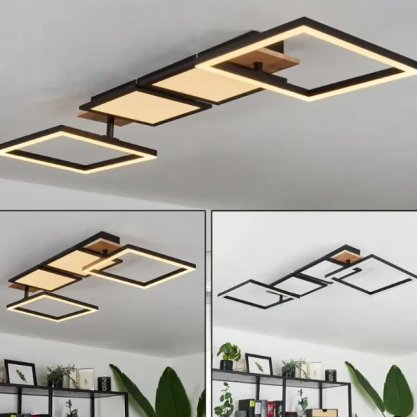 hofstein Plafonnier Avelal LED Brun, Couleur bois, Noir, 1 lumière* Lampes Modernes
