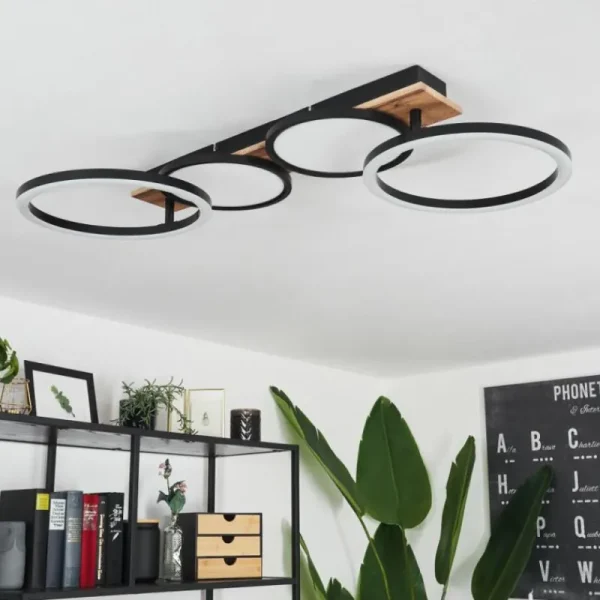 hofstein Plafonnier Avelal LED Brun, Couleur bois, Noir, 1 lumière* Lampes Modernes