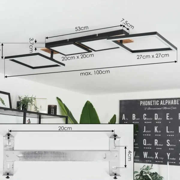 hofstein Plafonnier Avelal LED Brun, Couleur bois, Noir, 1 lumière* Lampes Modernes