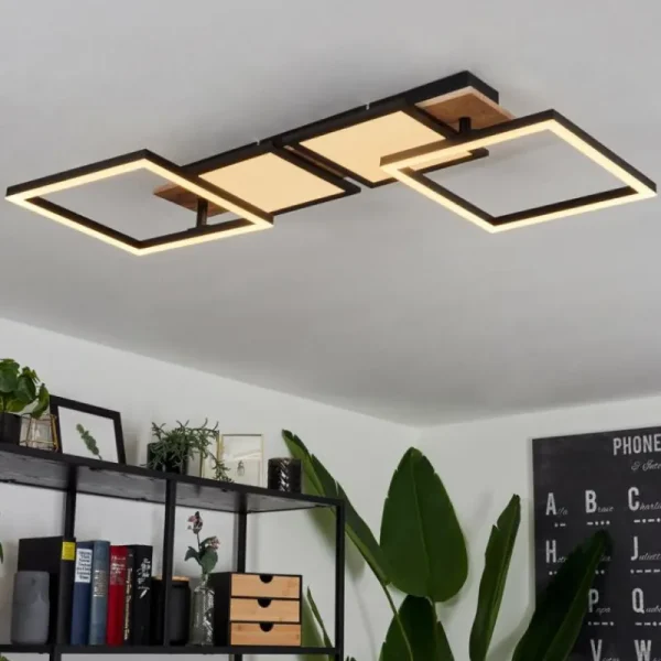 hofstein Plafonnier Avelal LED Brun, Couleur bois, Noir, 1 lumière* Lampes Modernes