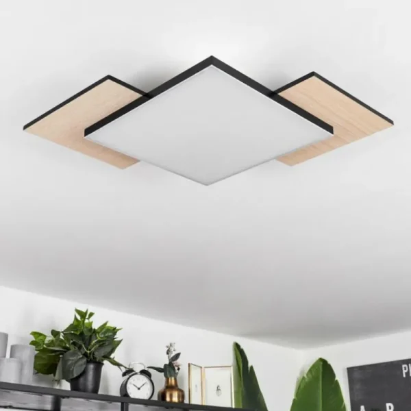 hofstein Plafonnier Barullu LED Bois clair, Noir, Blanc, 1 lumière* Lampes Modernes