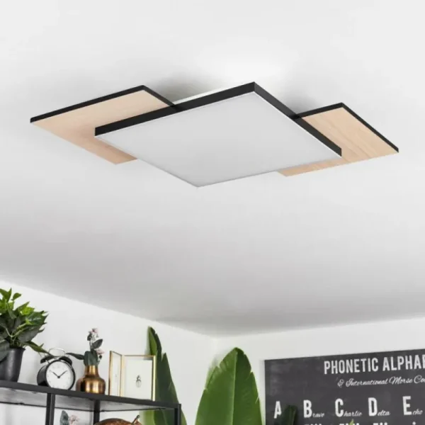 hofstein Plafonnier Barullu LED Bois clair, Noir, Blanc, 1 lumière* Lampes Modernes