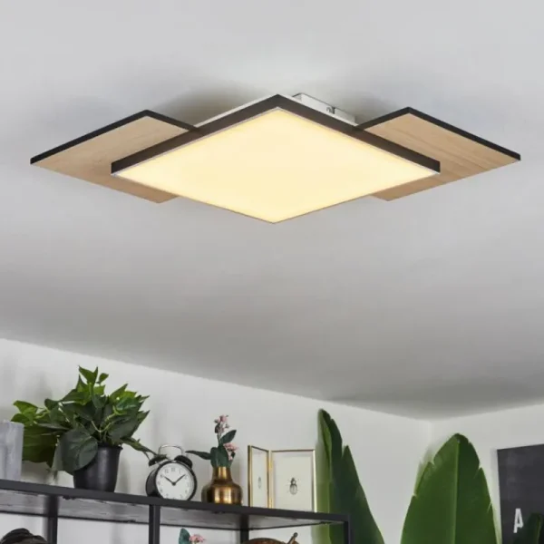 hofstein Plafonnier Barullu LED Bois clair, Noir, Blanc, 1 lumière* Lampes Modernes