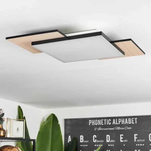 hofstein Plafonnier Barullu LED Bois clair, Noir, Blanc, 1 lumière* Lampes Modernes