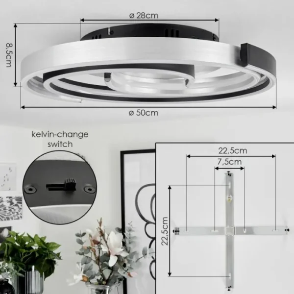 hofstein Plafonnier Golega LED Aluminium, Noir, 1 lumière* Lampes Modernes