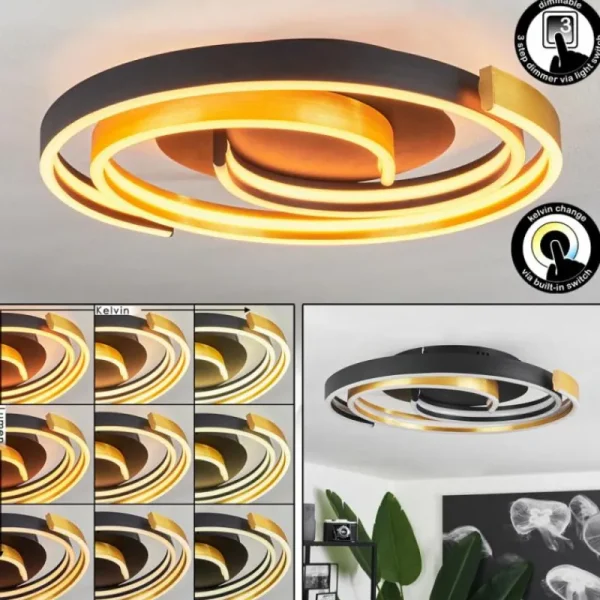 hofstein Plafonnier Golega LED Laiton, Noir, 1 lumière* Lampes Modernes