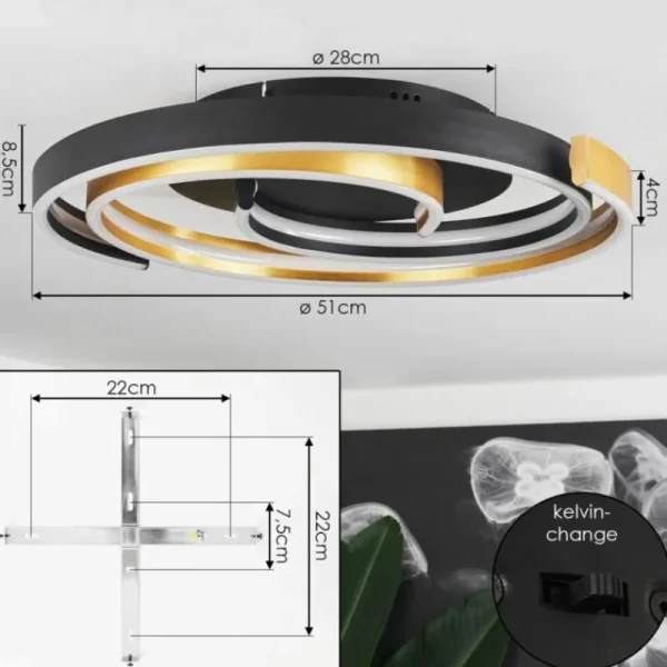 hofstein Plafonnier Golega LED Laiton, Noir, 1 lumière* Lampes Modernes