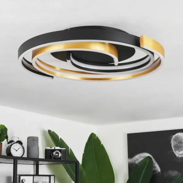 hofstein Plafonnier Golega LED Laiton, Noir, 1 lumière* Lampes Modernes