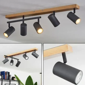 hofstein Plafonnier Javel Anthracite, Couleur bois, 5 lumières* Lampes Modernes