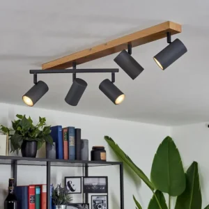 hofstein Plafonnier Javel Anthracite, Couleur bois, 5 lumières* Lampes Modernes