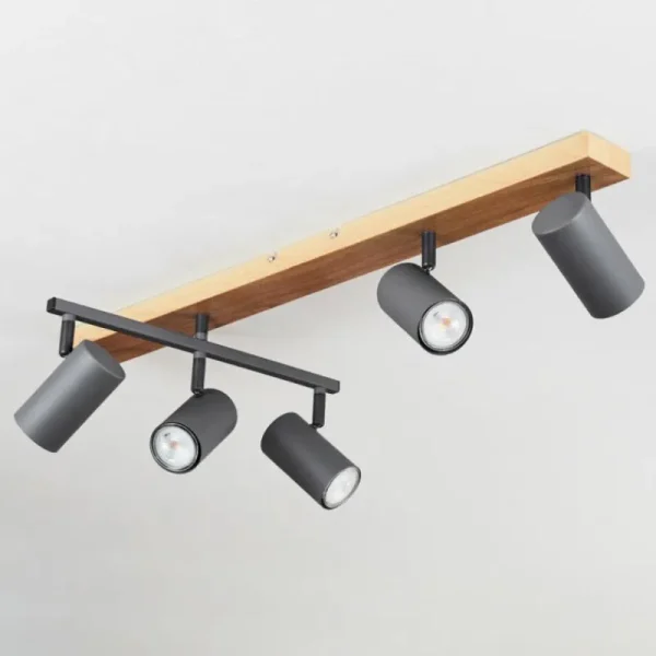 hofstein Plafonnier Javel Anthracite, Couleur bois, 5 lumières* Lampes Modernes