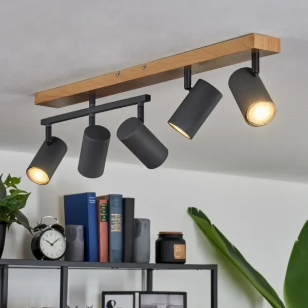 hofstein Plafonnier Javel Anthracite, Couleur bois, 5 lumières* Lampes Modernes