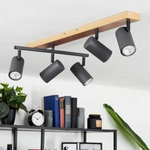 hofstein Plafonnier Javel Anthracite, Couleur bois, 5 lumières* Lampes Modernes