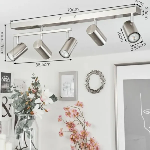 hofstein Plafonnier Javel Chrome, Nickel mat, 5 lumières* Lampes Modernes