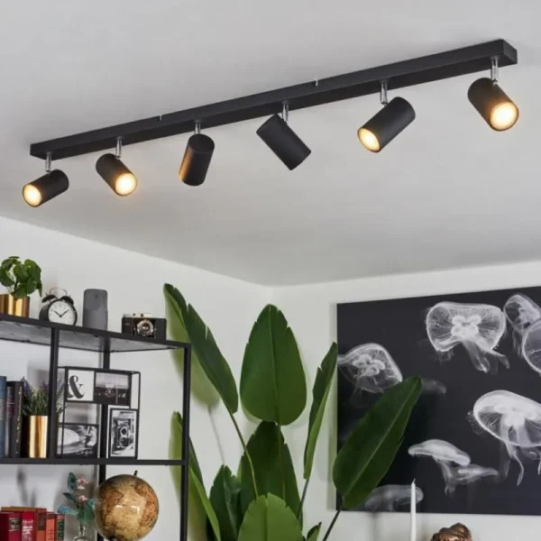 hofstein Plafonnier Javel Chrome, Noir, 6 lumières* Lampes Modernes