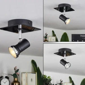 hofstein Plafonnier Lanrigan LED Chrome, Noir, 1 lumière* Lampes En Verre