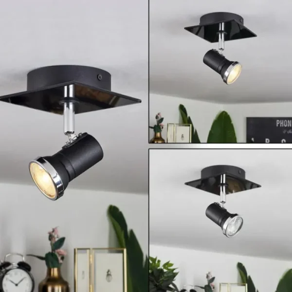 hofstein Plafonnier Lanrigan LED Chrome, Noir, 1 lumière* Lampes En Verre