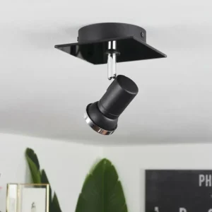 hofstein Plafonnier Lanrigan LED Chrome, Noir, 1 lumière* Lampes En Verre