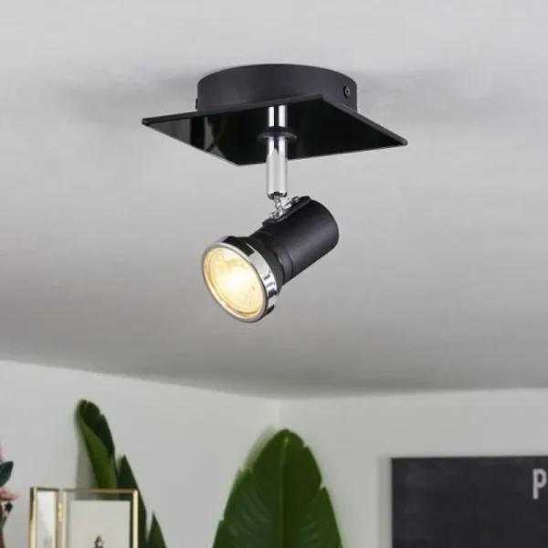 hofstein Plafonnier Lanrigan LED Chrome, Noir, 1 lumière* Lampes En Verre