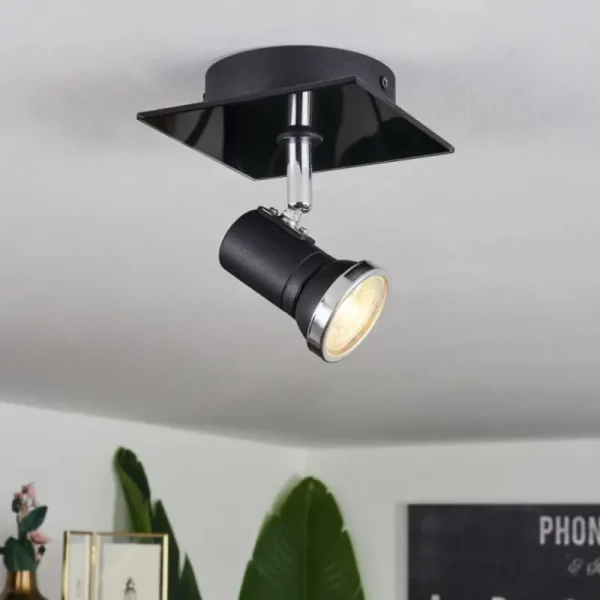 hofstein Plafonnier Lanrigan LED Chrome, Noir, 1 lumière* Lampes En Verre
