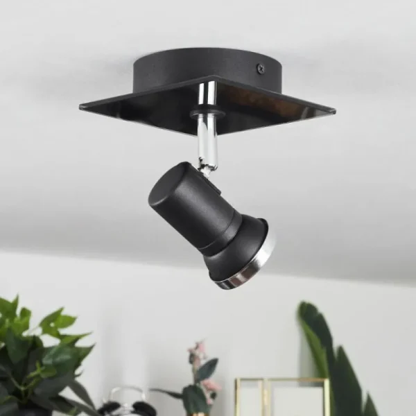 hofstein Plafonnier Lanrigan LED Chrome, Noir, 1 lumière* Lampes En Verre