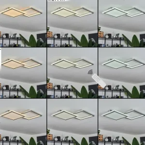 hofstein Plafonnier Longos LED Aluminium, 1 lumière, Télécommandes* Lampes Modernes
