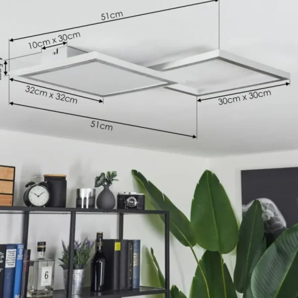 hofstein Plafonnier Longos LED Aluminium, 1 lumière, Télécommandes* Lampes Modernes